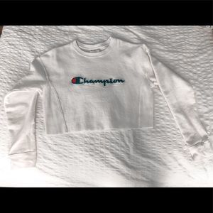 White Cropped Champion Sweatshirt